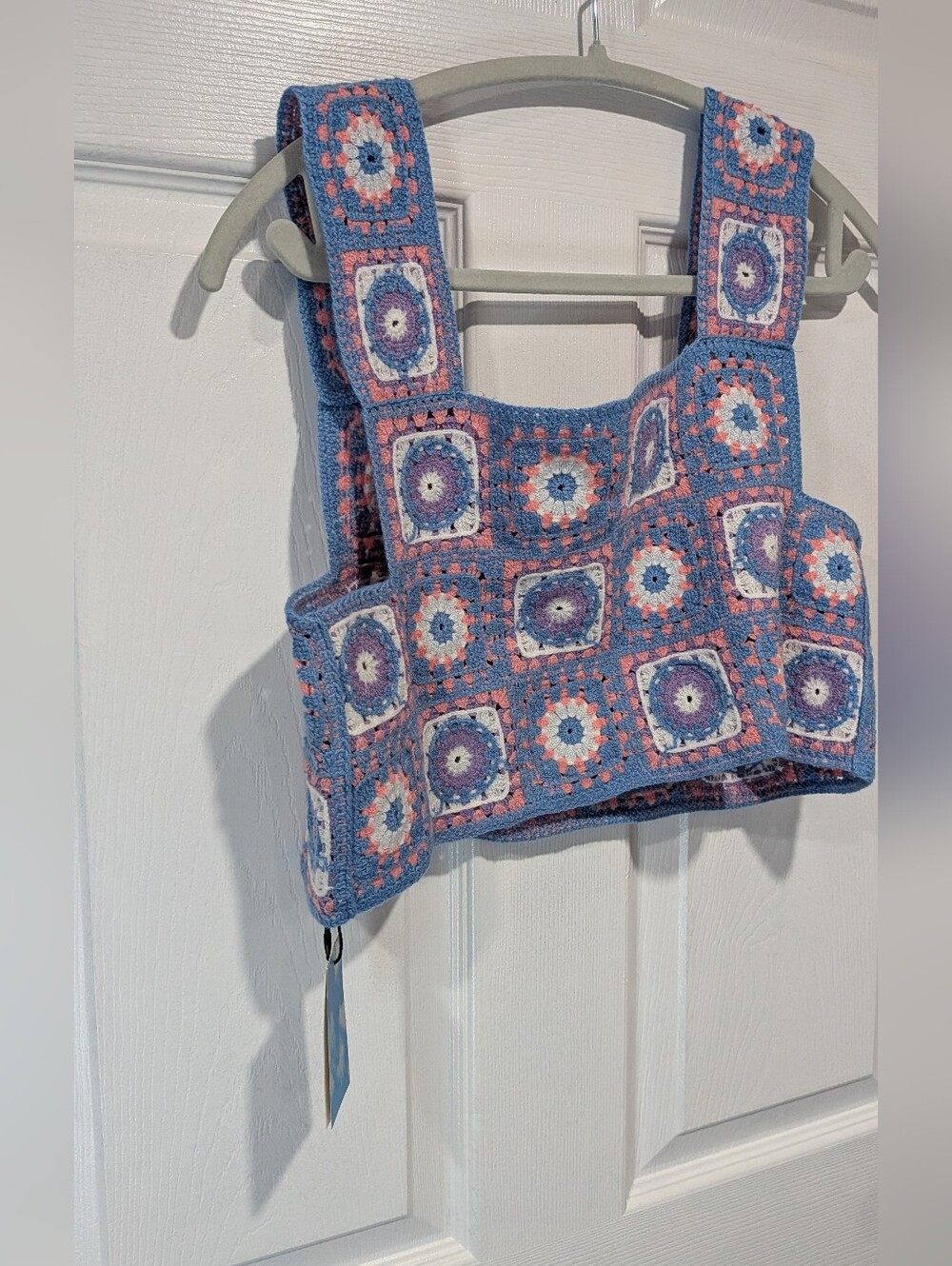 Cider Crochet Square Crop Top in Blue, Pink & White - Picture 3 of 5